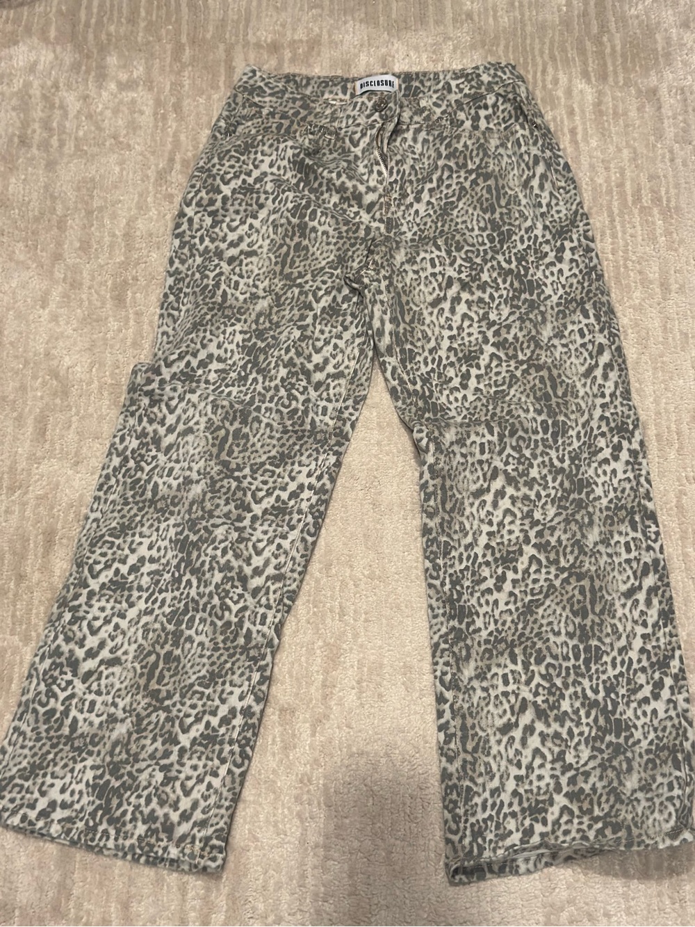 Leopard Print Wide Leg Jeans in Gray by Stüssy